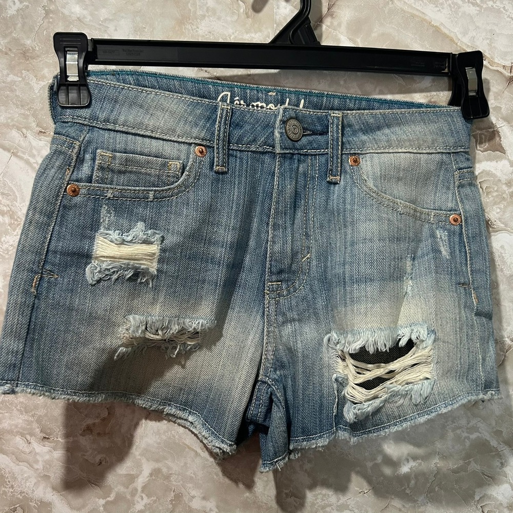 Aeropostale Distressed Denim Shorts Ripped Raw Hem Casual Blue Size‎ 2
